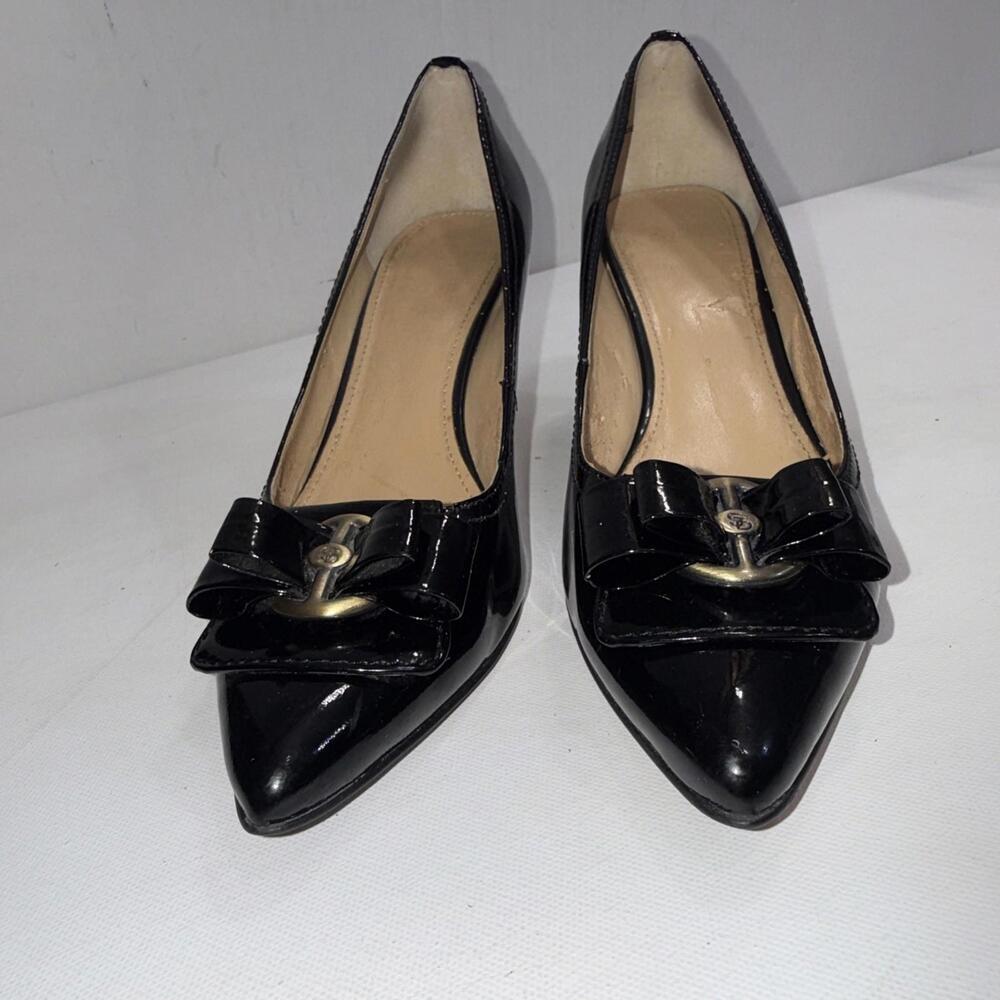 Joan‎ David Black Point Old Money Classy Bow Stiletto Designer Pumps Heels 7M